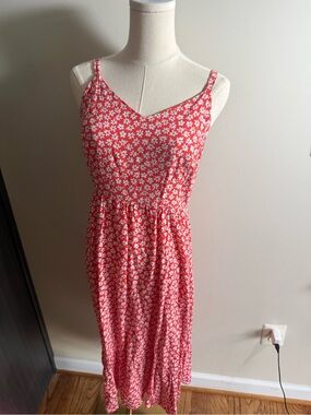 Old Navy Red Floral Midi Sundress with White Daisies